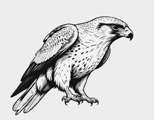 Striking Falcon Line Art, Powerful Predator in Detailed Black and White Illustration
