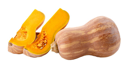Pumpkin Butternut Squash Cut into pieces isolated on a transparent background