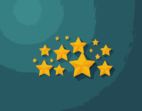 Golden 5-Star Rating vector illustration, Five Stars customer product feedback review concept, 3D Quality shape design