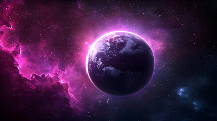 Obraz premium Pixelated Planet In Deep Pink Nebula Space