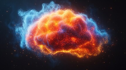 Obraz premium Colorful Brain with Pixels and Wires Levitating in Digital Space