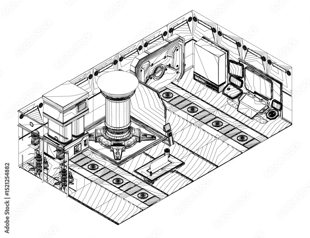 Aufkleber futuristic sci-fi lab with sleek, angular architecture and advanced technological equipment. the des