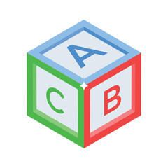 An editable isometric icon of alphabet learning block