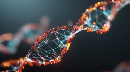 artistic professional photo of colorful spiral DNA thread with scientific interface overlay, perfect lighting, realistic and cinematic style
