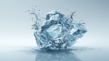 Obraz premium artistic professional photo of crystal clear water splash frozen in midair on a soft sky blue background, perfect lighting, realistic and cinematic style