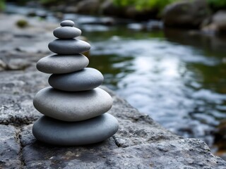 Stack of a zen stones near a river
