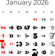 January 2026 calendar for USA vector
