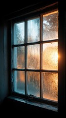 artistic professional photo of frosted window with soft morning light, perfect lighting, realistic and cinematic style