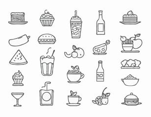 Delightful Food and Drink Line Icons Set for Culinary Enthusiasts