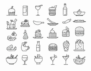 Contemporary Food and Drink Linear Icons for Culinary Blogs