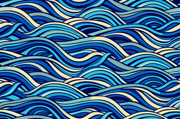 seamless ocean wave pattern with abstract blue water lines for marine and aquatic design themes
