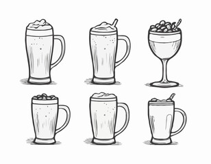 Vintage Style Beer Mug, Cocktail Glass, and Coffee Bean Icons Perfect for Drink Menus