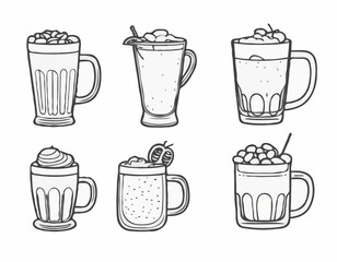 Vintage Style Beer Mug, Cocktail Glass, and Coffee Bean Icons Perfect for Drink Menus