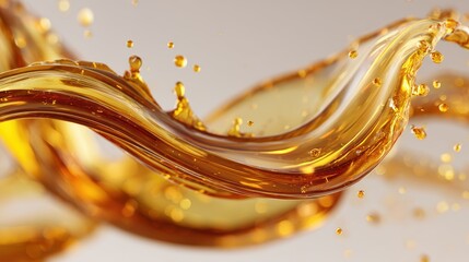 artistic professional photo of honey mustard swirl splash in the air, golden tones over soft cream background, perfect lighting, realistic and cinematic style