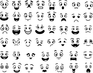 Cartoon retro faces. Vintage emotional face with mascot characters funny faces , eyes and mouths elements