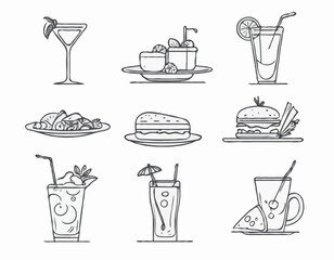Elegant Monoline Food and Drink Vector Icons for Branding