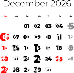 December 2026 calendar for USA vector