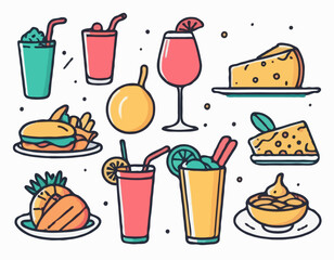 Vibrant Food and Drink Contour Icons for Menu Designers