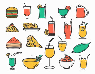 Vibrant Food and Drink Contour Icons for Menu Designers