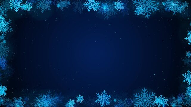 snowflakes snowflakes falling square frame animation, winter holiday new year sale stars Christmas 4k animation, Festive Merry Christmas shiny snow and bokeh lights winter sale motion background 3D 4K