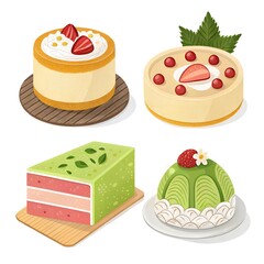 Delicious Assortment of Cakes Strawberry Matcha and Cream Cheese Dessert Collection