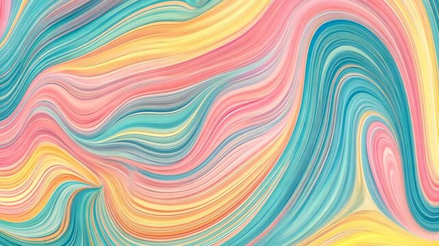 Swirling colors of pastel blue, pink, and yellow converge in an abstract pattern