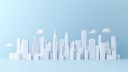 Naklejka premium Abstract Minimalist Cityscape In Light Blue And White