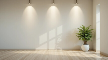 Three Spotlights on White Interior Wall