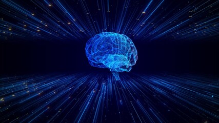 Data processing digital brain background. Global medicine science Brain digital surface cyber background Circuit Brain Animation. Artificial Intelligence Big Data Flow. Programming Information Process - Powered by Adobe