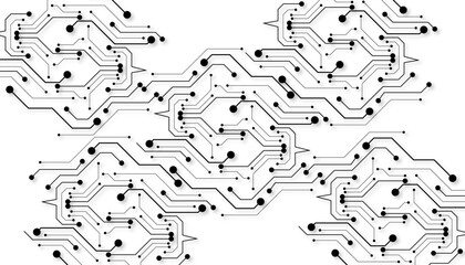 Electronic circuit with empty space on white background. Dots and lines connection circuit design. 