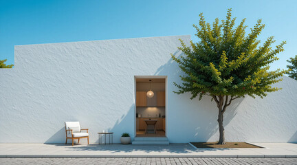 Contemporary White House Exterior with Green Tree