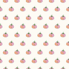 Tomato seamless pattern. Red tomato, vegetable digital paper, watercolor illustration, artwork with white background. Pomodoro repeating tile. Abstract staggered vegetable, elegant botanical wallpaper