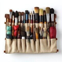 Artist's brush roll isolated on clean white background