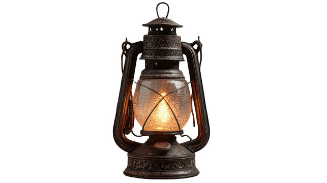 Antique lantern radiating a warm glow, isolated on a transparent background, adding vintage charm and nostalgic ambiance to various creative projects and interior designs