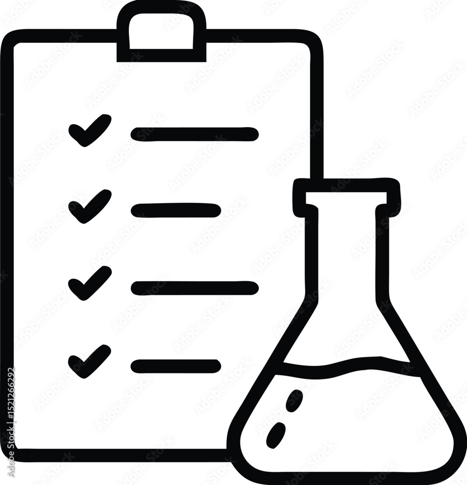 Poster medical research lab test checklist with erlenmeyer flask science experiment icon vector