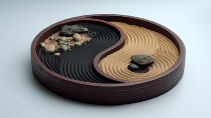 Tranquil Zen Yin Yang Sand Garden with Smooth Stones and Gentle Patterns for Meditation and Mindfulness Practices