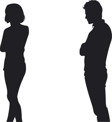 Silhouettes of a woman and man in a tense standoff, showcasing emotional distance.