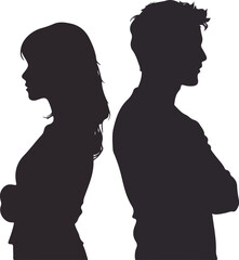 Silhouette of a woman and man back to back, conveying tension and conflict.