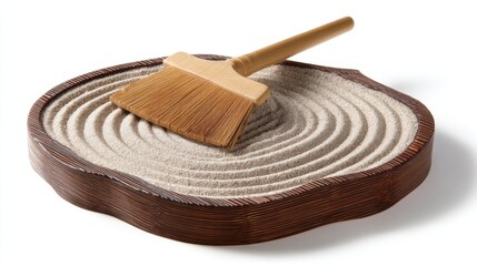 Tranquil Zen Garden with Raked Sand and Bamboo Brush for Mindfulness and Meditation Practices