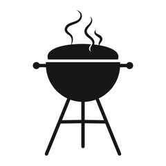 Black BBQ grill icon with smoke and handles vector illustration. BBQ PNG
