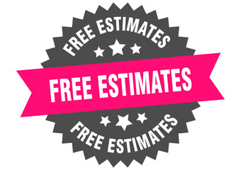 free estimates. free estimates round pink label isolated on transparent background