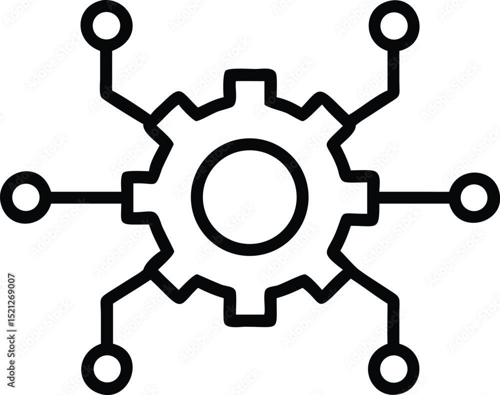 Aufkleber gear mechanism with connected nodes vector illustration for technology and engineering uses