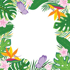 Naklejka premium tropical leaves frame, flat style