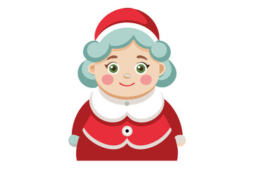 Cartoon Mrs Claus Character with Red Dress and Hat Illustration