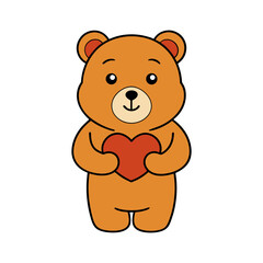 Fototapeta premium Cute cartoon bear holding a heart valentine s day illustration