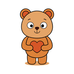 Obraz premium Adorable cartoon bear holding a heart valentine s day illustration