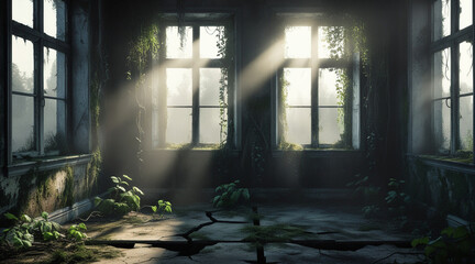  Old Window with Light Rays