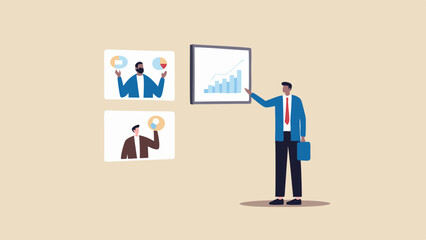 Businessman presenting data charts and graphs during a business meeting or presentation setting in office