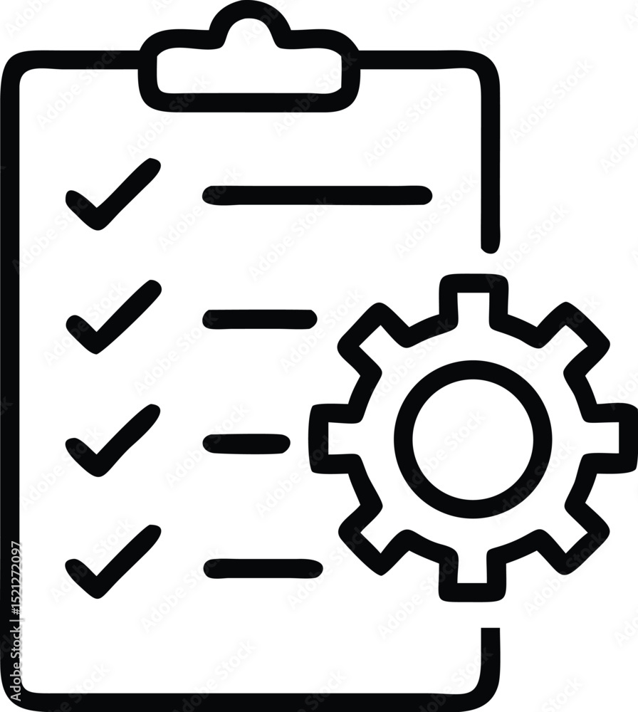 Poster project management checklist with gear icon for task management and workflow automation tool