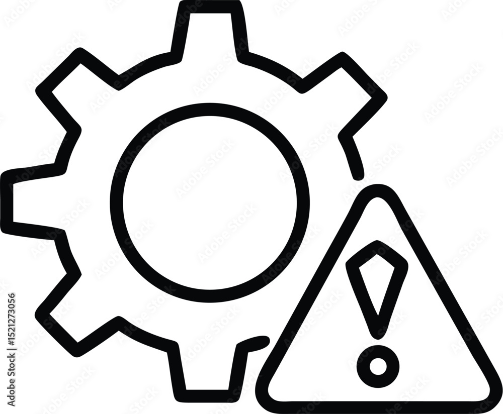 Poster gear settings error warning icon vector illustration for maintenance and system failure alert